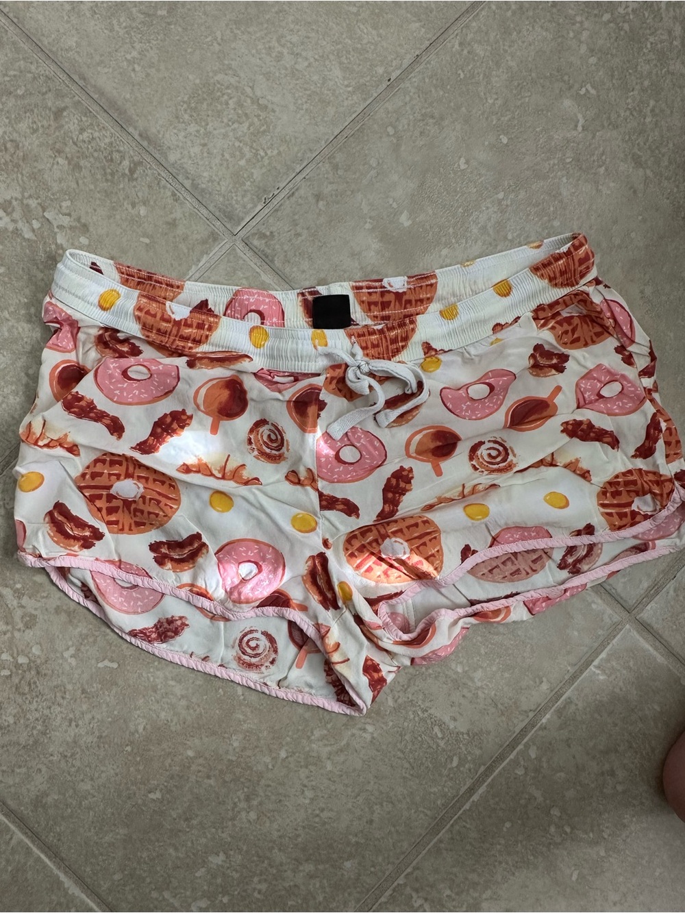 Waffle & Donut Print Women's Lounge Shorts - Pink & Cream